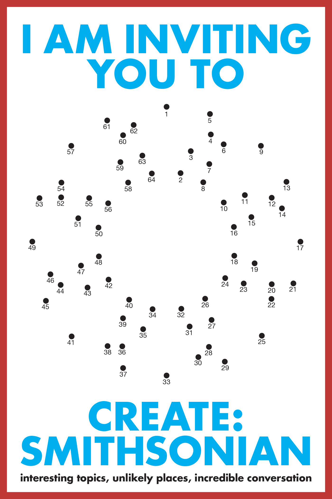 Promotional graphic for Create:Smithsonian showing a connect-the-dots game that draws the Smithsonian logo.