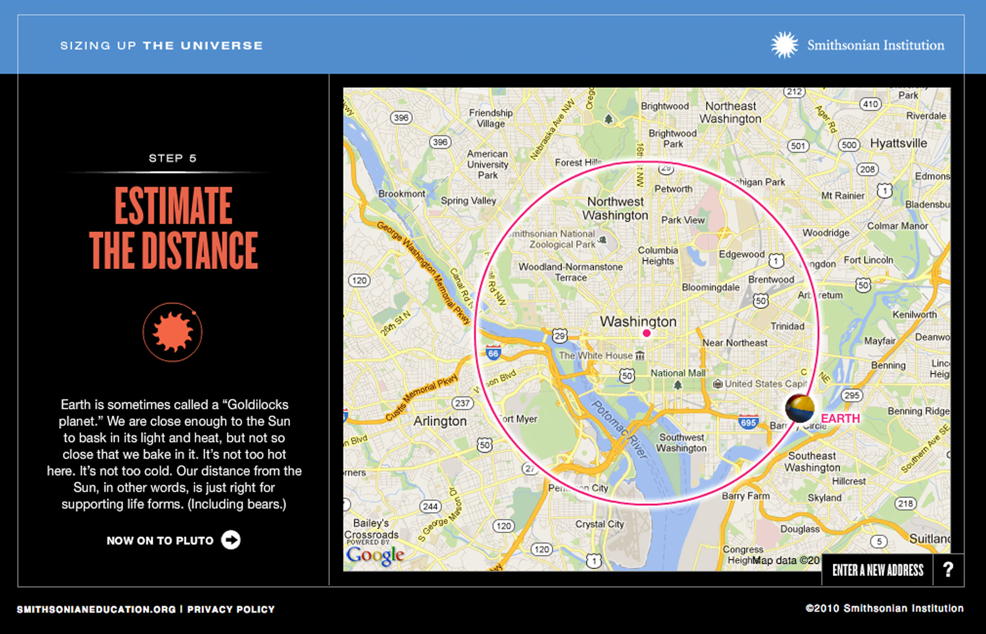 View of the Estimate the Distance screen in which the beachball is overlaying Google maps and orbitting the user's location.